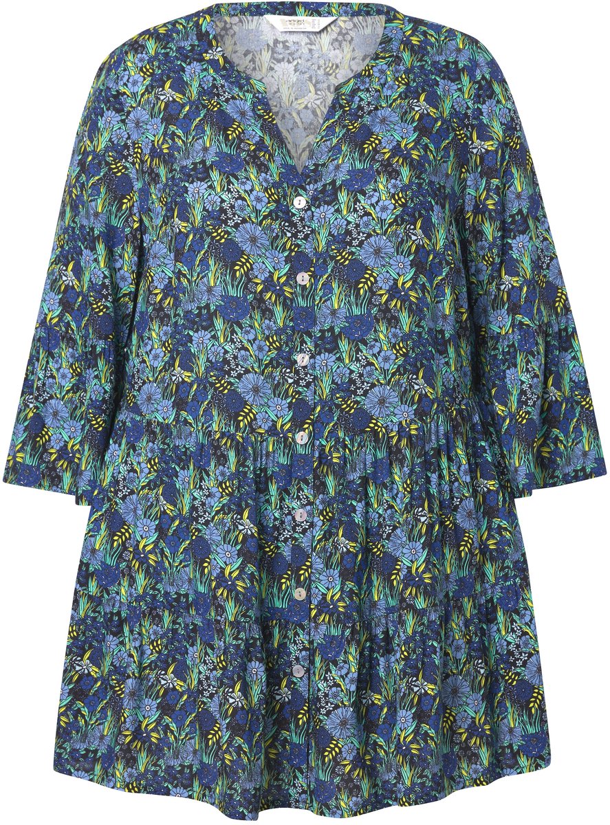 Angel of Style - Dames - Blouse bloemenprint volants - Lichtblauw - Maat 44