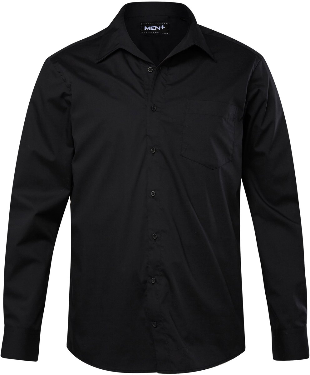 Men Plus - Heren - Businesshemd lange mouwen Easy Care Vario-kraag Comfort Fit - Zwart - Maat L