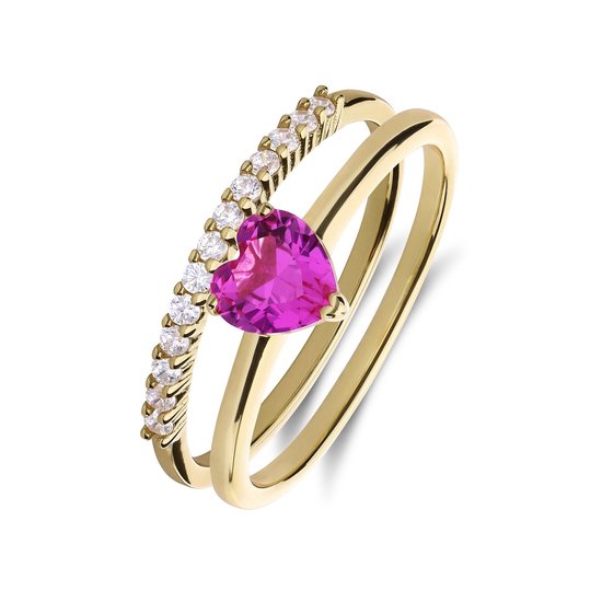 Bague cœur en argent pour femmes Lucardi avec zircone - Bague - Argent 925 - Couleur or - 16 / 50 mm - Cadeau Saint-Valentin