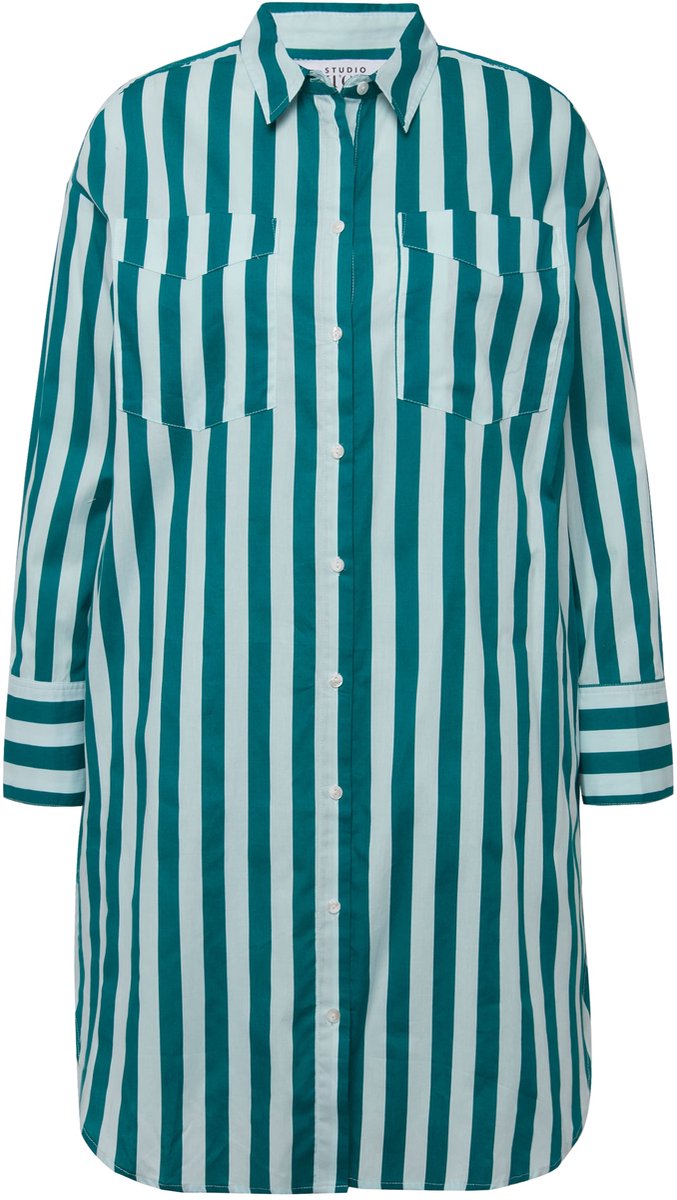 Studio Untold - Dames - Shirtblouse oversized gestreept overhemdkraag - Donker smaragd - Maat 46+