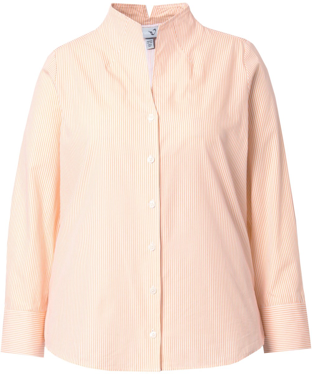 Ulla Popken - Dames - Blouse strepen goblet kraag lange mouwen - Abrikoos - Maat 42+