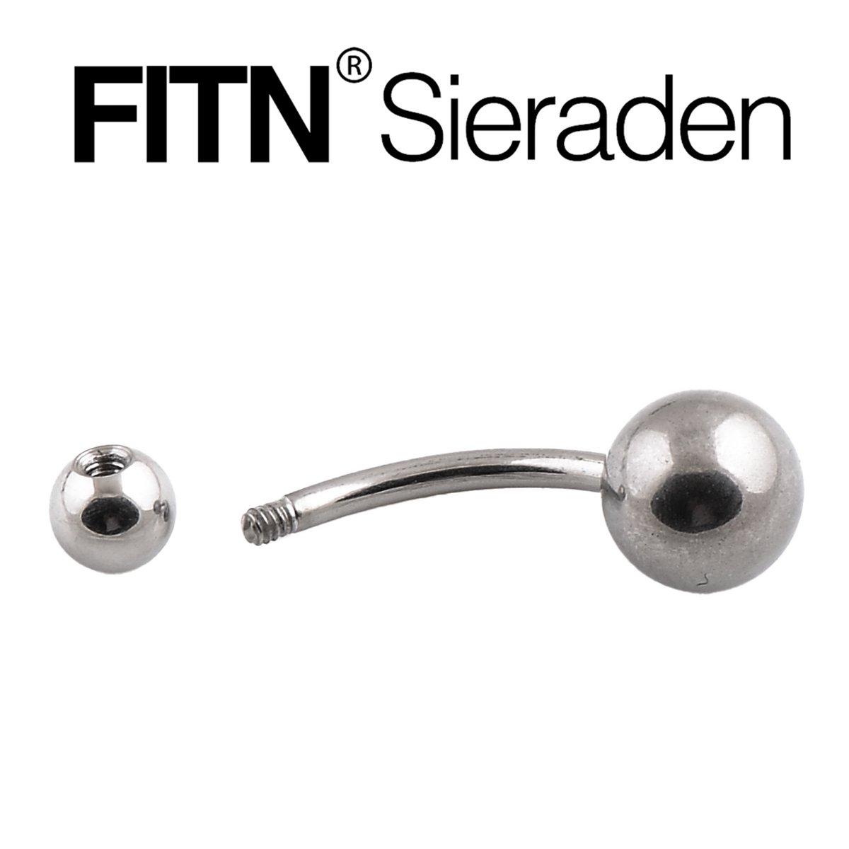 FITN-TBNNB-Titanium Navelpiercing-Zilver Kleurige-1.6*12*5/8mm-Barbell Navelpiercing Met Twee Balletjes van Verschillende Grootte - Klassiek