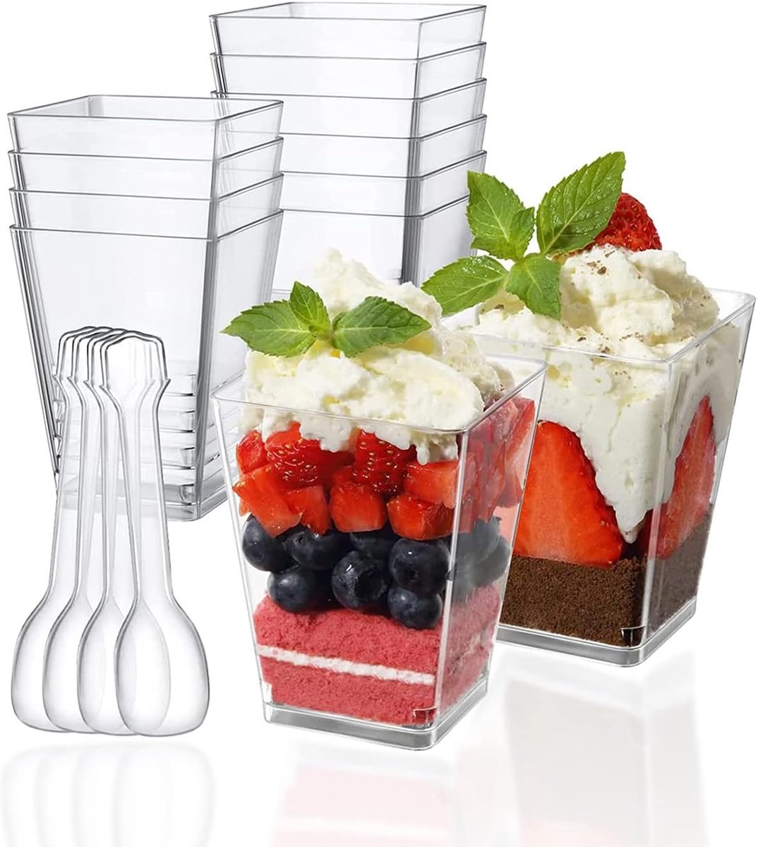 CYH 100 Stuk Mini Dessert Bekers met 100 Lepels, 60 ml CYH 100 Stuk Mini Dessert Bekers met 100 Lepels, 60 ml