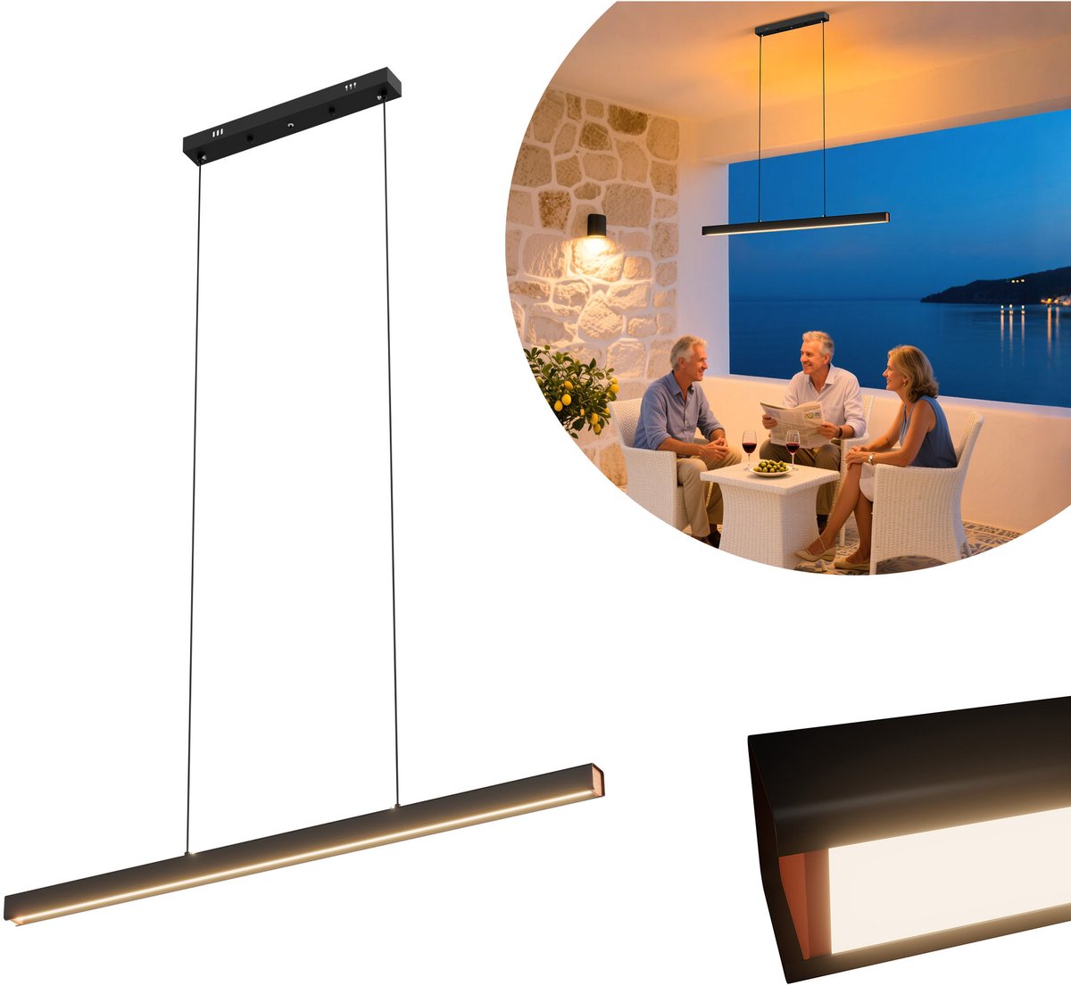 MODERNE LED PENDELLEUCHTE 36W WARMWEISS HÖHENVERSTELLBAR HÄNGELEUCHTE HÄNGELAMPE LINEARE DESIGN ESSZIMMERLAMPE DECKENLAMPE FÜR WOHNZIMMER, ESSZIMMER, KÜCHE, SCHLAFZIMMER, BÜRO