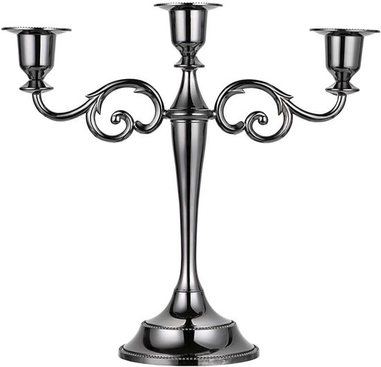 3-Armen-Metalen-Kandelaar-Zwart-Europees-Elegant-Kaarsenhouder-Kaarsenstandaard-Bruiloft-Diner-Kerst-Feest-Woningdecoratie