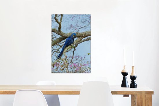 Ara hyacinthe sur toile branche 2cm 60x90 cm - Tirage photo sur toile (Décoration murale salon / chambre)