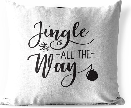 Buitenkussens - Tuin - Kerst quote Jingle all the way op een witte achtergrond - 40x40 cm