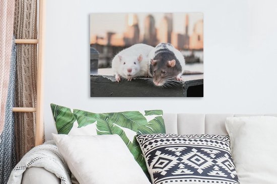 Peintures sur toile - Deux rats sur le quai - 40x30 cm - Décoration murale