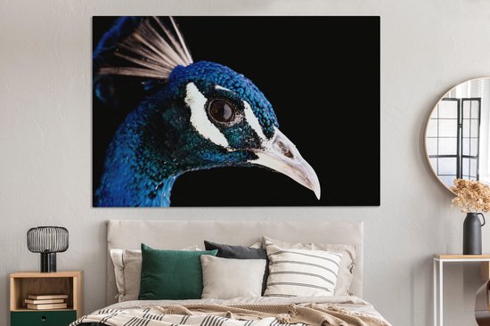 Tableau sur toile Paon - Animal - Blauw - 180x120 cm - Décoration murale XXL