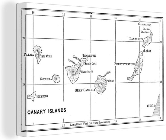 Peintures sur toile - Illustration d'une carte des îles Canaries - 150x100 cm - Décoration murale