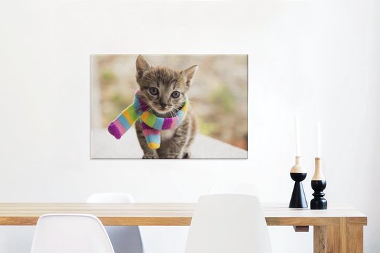 Chat avec un foulard coloré toile 2cm 60x40 cm - impression photo sur toile  peinture... | bol.com
