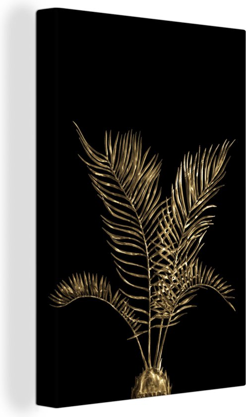 Feuilles d'or d'un palmier sur fond noir 60x90 cm - Tirage photo sur toile (Décoration murale salon / chambre)