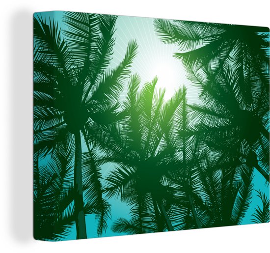 Tableau sur toile La canopée des palmiers et le soleil dans le ciel bleu - 120x90 cm - Décoration murale