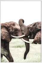 JUNIQE - Poster in kunststof lijst Elephants at Play -20x30 /Bruin