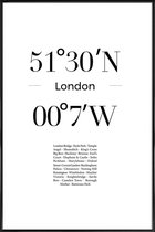 JUNIQE - Poster met kunststof lijst London -13x18 /Wit & Zwart