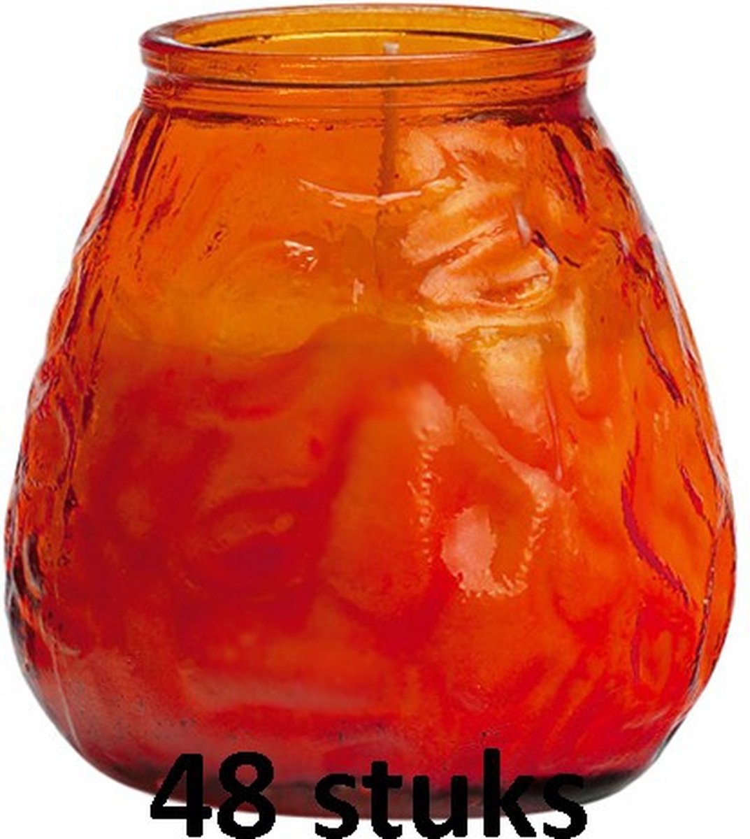 48 stuks low boys transparant oranje glazen terras- tuinkaarsen 100/100 (70 uur)