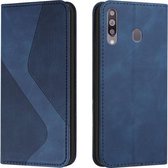 Voor Samsung Galaxy A20s Skin Feel Magnetisch S-type Effen Kleur Horizontale Flip Lederen Case met Houder & Kaartsleuf & Portemonnee (Blauw)