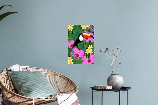Stickers muraux - Illustration printanière toucan - 20x30 cm - Feuille adhésive