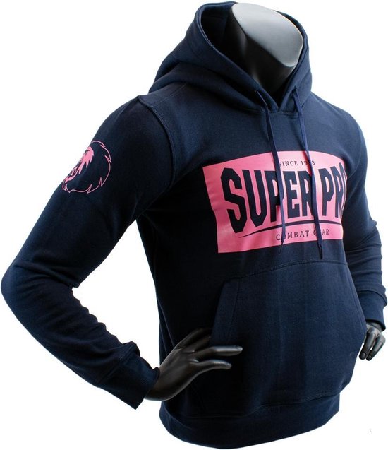 Super Pro Hoodie S.P. Block-Logo Donker Blauw/Roze Extra Large