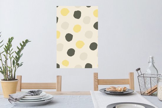 Sticker Muursticker Motif Fleurs - Motif pois jaune gris noir - 40x60 cm - feuille autocollante - sticker mural repositionnable