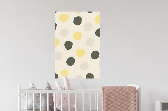 Sticker Muursticker Motif Fleurs - Motif pois jaune gris noir - 40x60 cm - feuille autocollante - sticker mural repositionnable