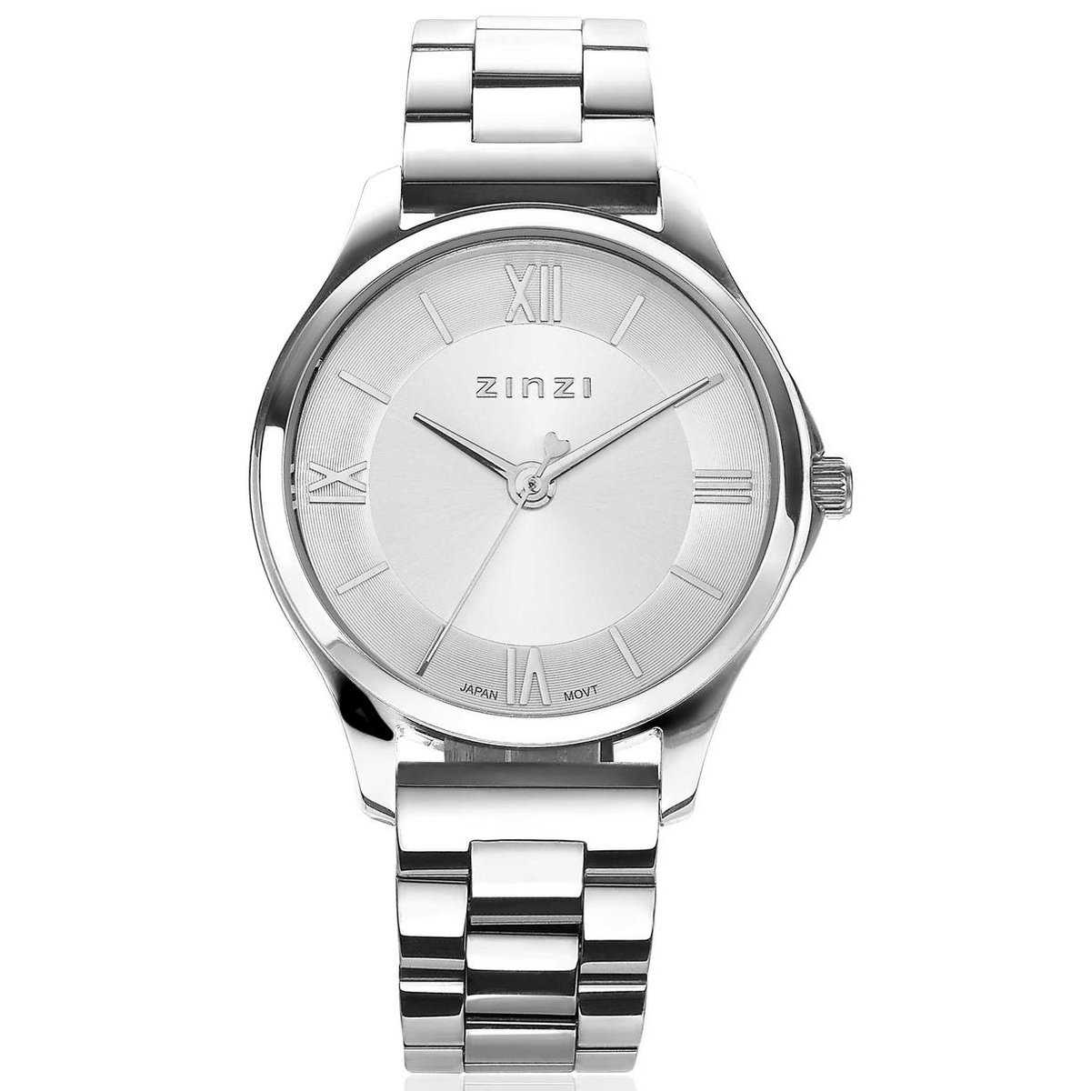 ZINZI Classy Mini horloge 30mm zilverkleurige wijzerplaat stalen kast en band ziw1202