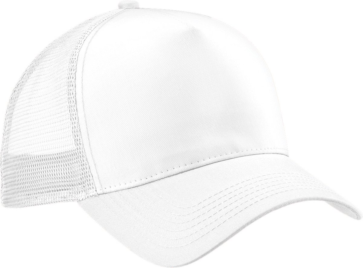 Beechfield Heren Half Mesh Trucker Cap / Hoofddeksel (Wit/Wit)