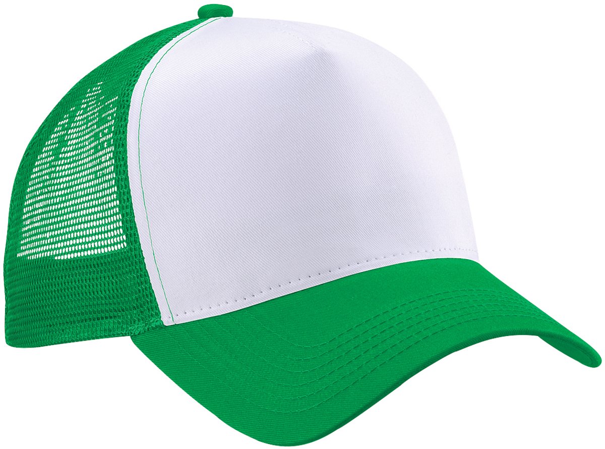 Beechfield Heren Half Mesh Trucker Cap / Hoofddeksel (Puur groen/wit)