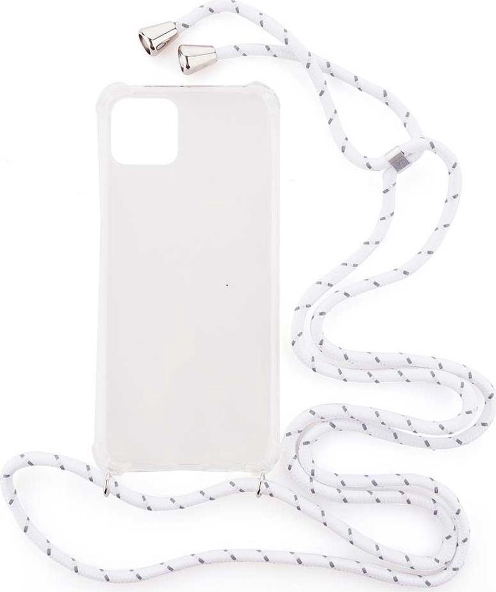Shop4 - Oppo A73 5G Hoesje - Zachte Back Case met Koord Multi Wit