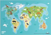 Educatieve poster (Forex) - Topografie wereld ons dierenrijk - 120 x 90 cm