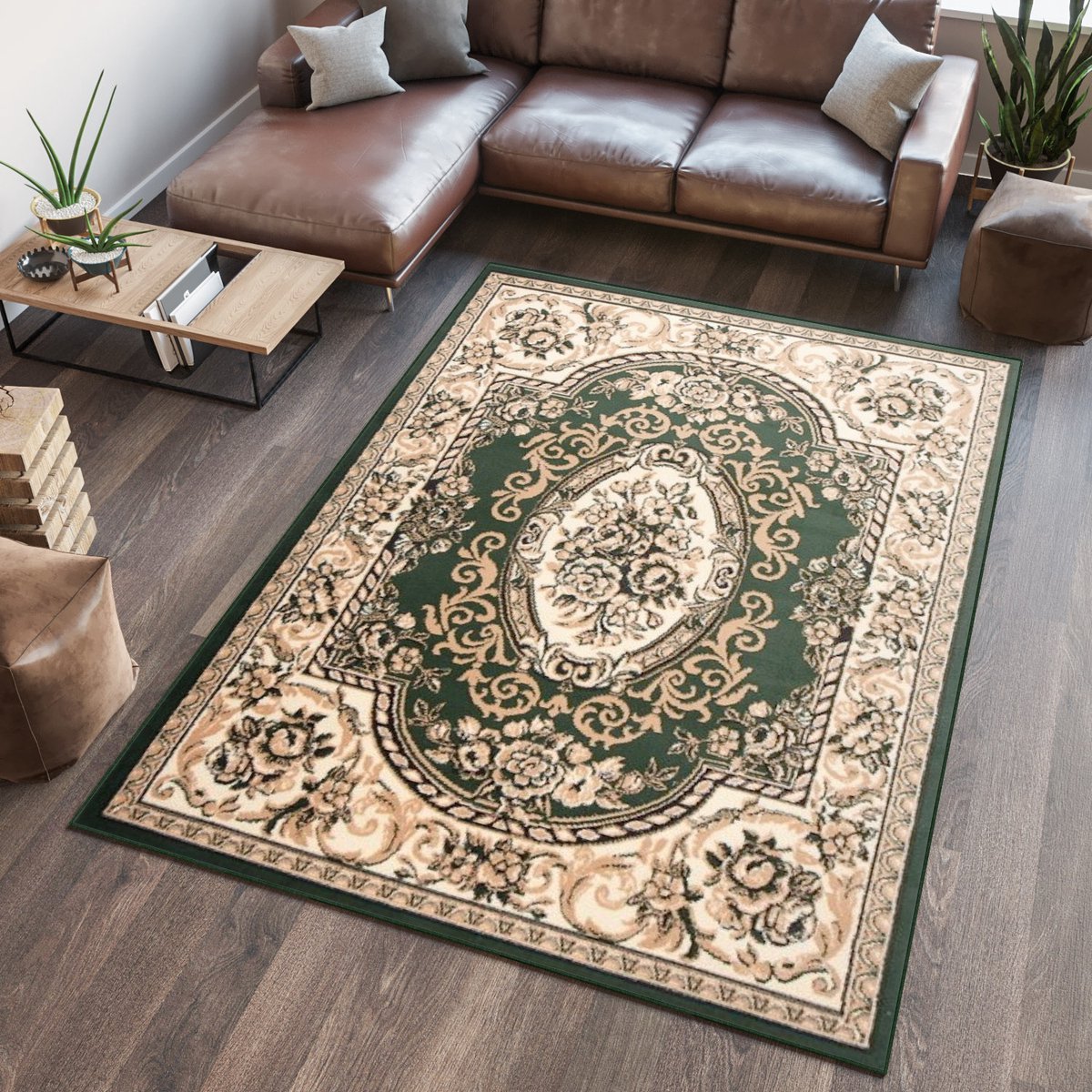 Tapiso Atlas PP Vloerkleed Beige Groen Perzisch Woonkamer Tapijt Maat- 220x300