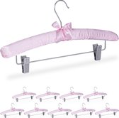 Relaxdays 10 x kledinghangers satijn - broekhanger - kleerhangers- klemmen - zacht - roze