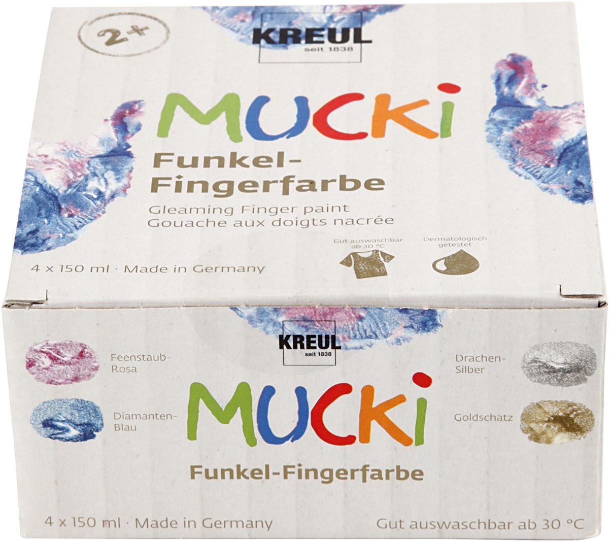 Mucki Vingerverf, metallic blauw, goud metallic, metallic roze, zilver metallic, 4x150 ml