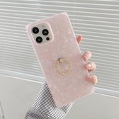 Shell-patroon Straight-Edge Soft TPU-beschermhoes met ringhouder voor iPhone 11 Pro Max (roze)