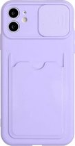 Sliding Camera Cover Design TPU-beschermhoes met kaartsleuf voor iPhone 12 mini (paars)