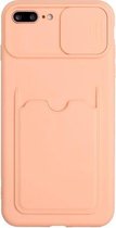 Sliding Camera Cover Design TPU-beschermhoes met kaartsleuf voor iPhone 8 Plus / 7 Plus (roségoud)