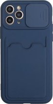 Sliding Camera Cover Design TPU-beschermhoes met kaartsleuf voor iPhone 11 Pro Max (donkerblauw)