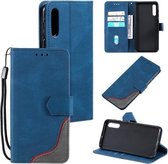 Voor Samsung Galaxy A70 Driekleurige Stiksels Kalf Textuur Horizontale Flip Lederen Case met Houder & Kaartsleuven & Portemonnee (Blauw)