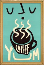 JUNIQE - Poster met houten lijst Yum Coffee -30x45 /Turkoois