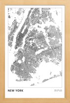 JUNIQE - Poster in houten lijst New York kaart -30x45 /Wit & Zwart