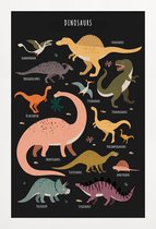 JUNIQE - Poster in houten lijst Dinosaurusvrienden – donkere