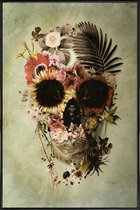JUNIQE - Poster met kunststof lijst Garden Skull Light -13x18 /Grijs &