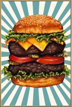 JUNIQE - Poster met kunststof lijst Double Cheeseburger -13x18 /Blauw