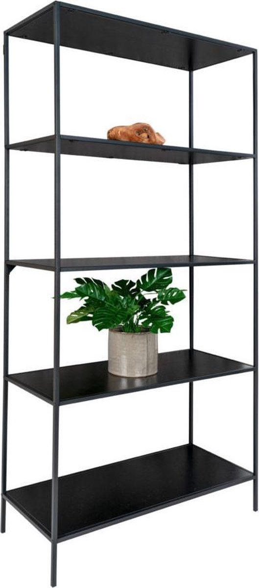 Artichok Karen Boekenkast Zwart - Metaal en Hout - Open Kast met 4 Vakken - Wandkast - Industrieel - 80 x 30 x 170 cm