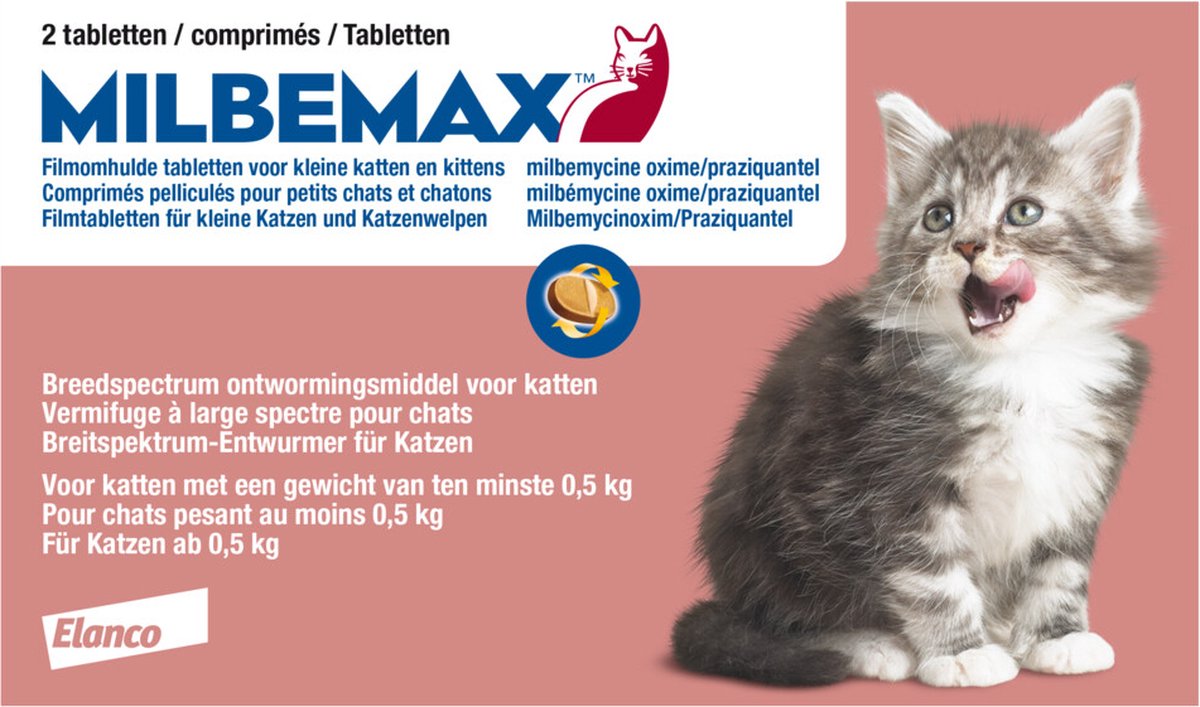 Milbemax volwassen kat en kitten tot 2 kg - 1 st à 2 Tabletten - Milbemax