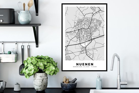 Affiche avec cadre Plan de la ville - Nuenen - Grijs - Wit - 40x60 cm - Carte