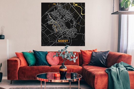 Poster Carte - Soest - Or - Zwart - 100x100 cm XXL