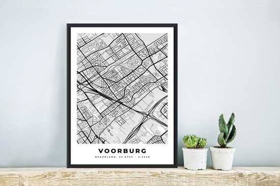 Affiche avec cadre Plan de la ville - Voorburg - Grijs - Wit - 20x30 cm