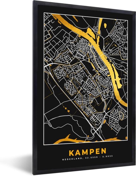 Fotolijst Incl Poster Plattegrond Kampen Goud Zwart X Cm Posterlijst Bol Com