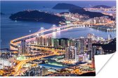 Skyline van Busan in Zuid-Korea in de avond Poster 120x80 cm - Foto print op Poster (wanddecoratie woonkamer / slaapkamer) / Aziatische steden Poster